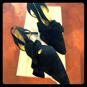 Vintage VIA SPIGA BLK Suede Slingback Heels SZ 7.5. 3” heel.